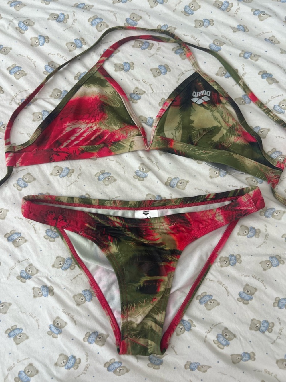 Arena Women’s Tropical Print Triangle Bikini Set - Red & Green